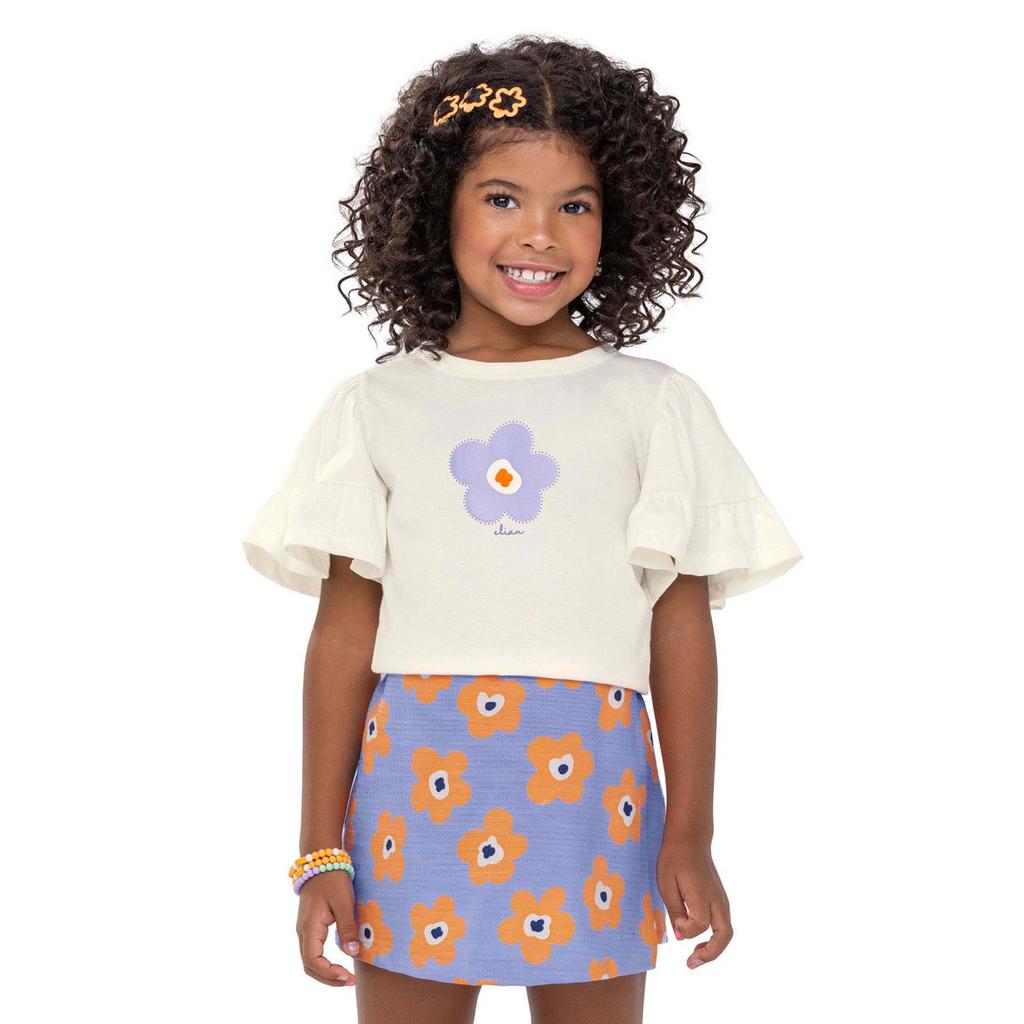 Conjunto Infantil Menina Floral Puff Elian Bege