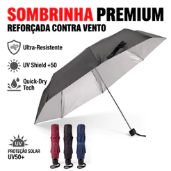 Guarda Chuva Sombrinha Dobrável Compacta De Bolsa Com Capa Forro Prateado Varetas De Aço Preto