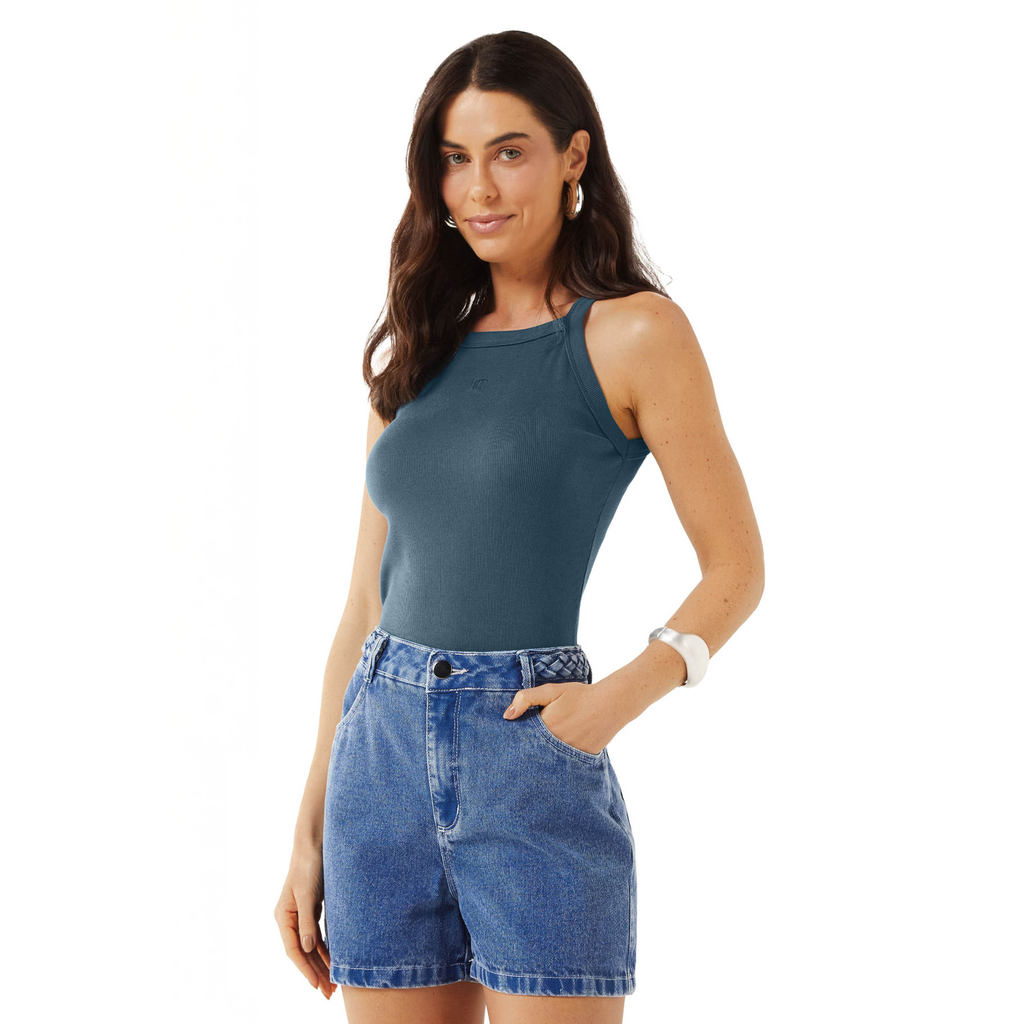 Short Feminino Trançado Jeans Marialícia Azul