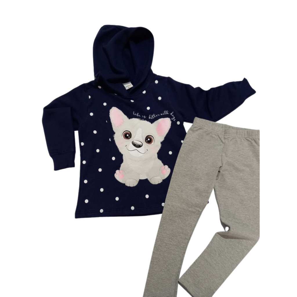Conjunto de Moletom Menina Fakini Blusa e Legging Flanelada Ursinho