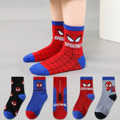 5 Pares Meias Disney Bebê Homem-Aranha Desenhos Animados Anime Algodão Meninos Cano Alto