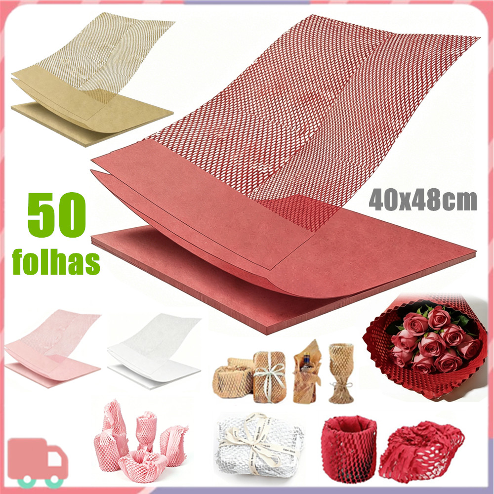 50 folhas de papel de embalagem em colmeia, papel kraft para flores, embalagem de presente ecológica, Expandir 44x53cm