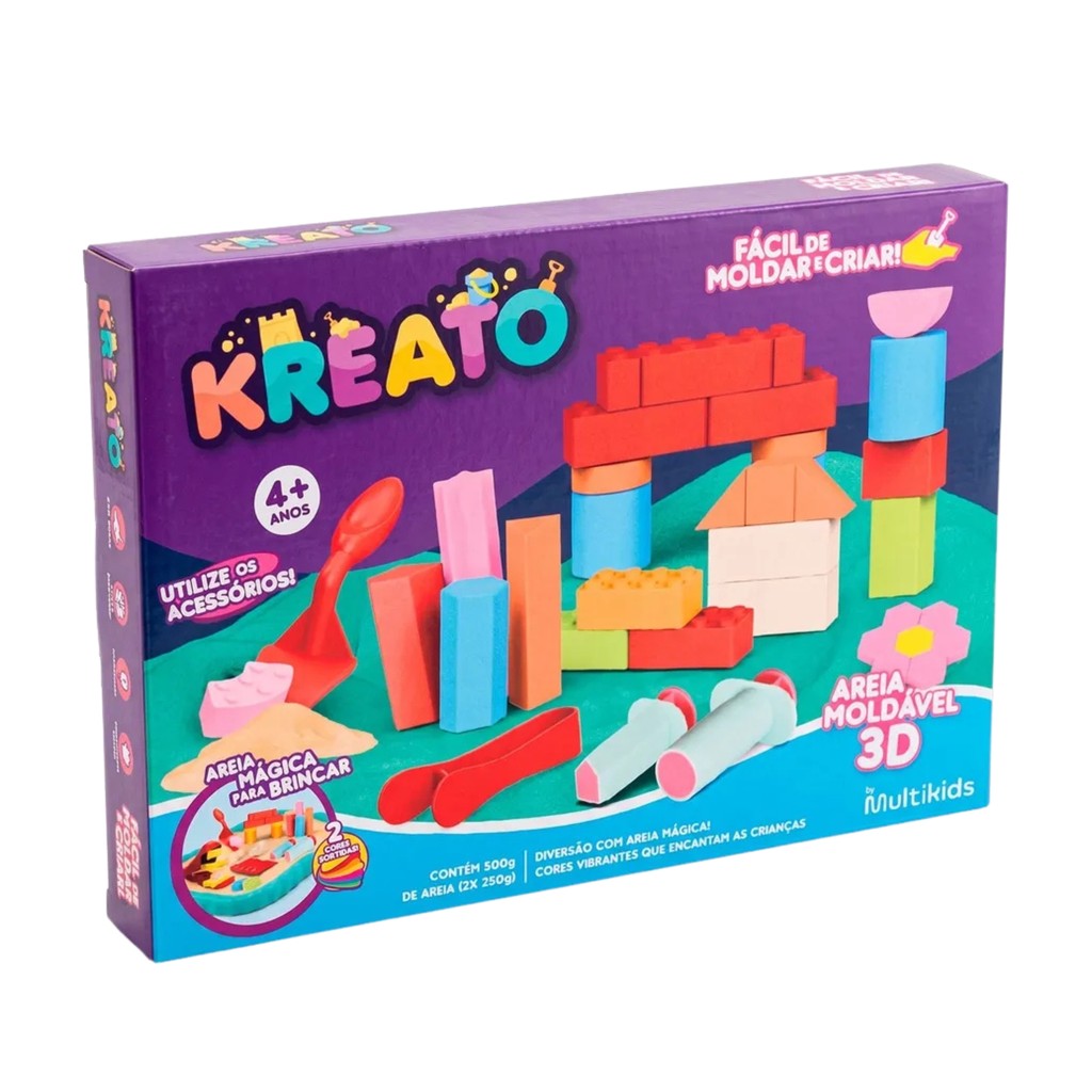 Kit Areia Mágica Kreato Multikids com 8 Acessórios - Diversão Sem Bagunça para Crianças