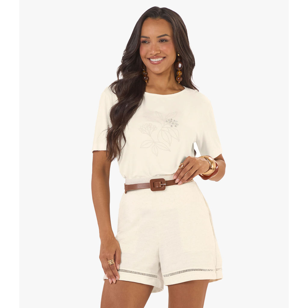 Blusa Feminina Viscotorcion Com Estampa Rovitex Bege