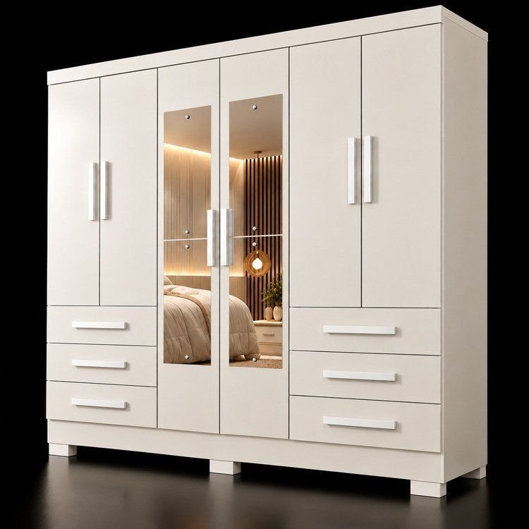Guarda-Roupa Casal MDP com Espelho 6 Portas 6 Gavetas Dakar Branco Branco · foto 2