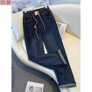 Cintura elástica mais veludo calças retas femininas outono inverno plus Size Jeans 2026 novo estilo cintura alta solta e