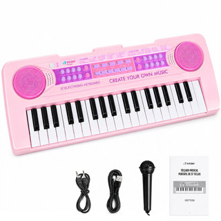 Teclado de 37 teclas, piano digital com alto-falante e microfone integrados, teclado portátil para iniciantes
