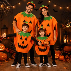 Fantasia de Abóbora Halloween Infantil Adulto Kit Familia Dia das Bruxas Festas Escolar