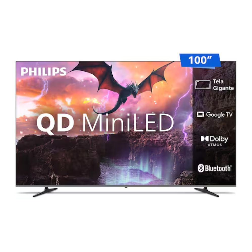 Smart TV Philips QD MiniLED 100 Polegadas 4K 100MLED801 Google TV 120Hz Dolby Vision Atmos