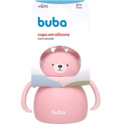 Copo Em Silicone Com Canudo Ursinho Rosa Menina Infantil Buba