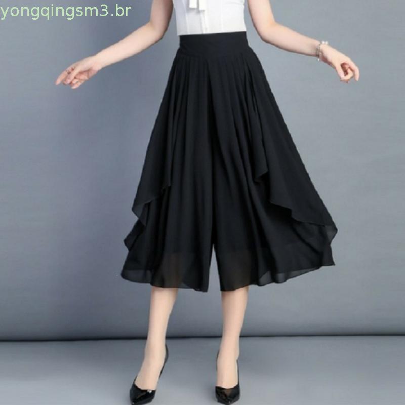 Calças de Chiffon de perna larga femininas verão estilo fino respirável calças cortadas cintura alta calças de tamanho g
