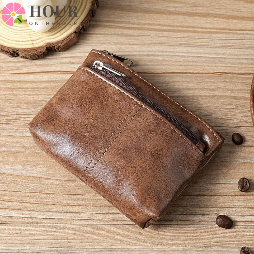 Bolsa De Moedas HOUR , Carteira Zero De Couro PU Com Zíper , Cartão Vintage Unissex De Cor Sólida ABQW