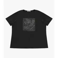 Blusa Feminina Manga Curta Com Estampa Secret Glam Preto