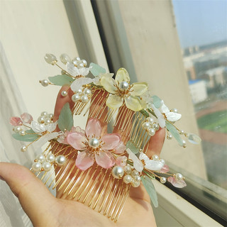 Frete grátis pente de cabelo de vidro coroa de cabelo artesanal Hanfu cabeça jóias Hairpin rosa amarelo antigo foto tiro