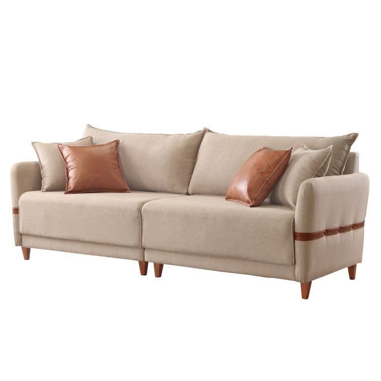 Sofá Living Canela 4 Lugares 225 cm Linho Bege Bege