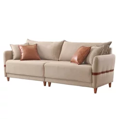 Sofá Living Canela 4 Lugares 225 cm Linho Bege Bege