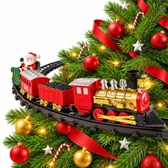Trem Elétrico Decorativo Ferrorama Natalino Para Árvore de Natal Luz Som E Movimento Papai noel 23 peças - Castela