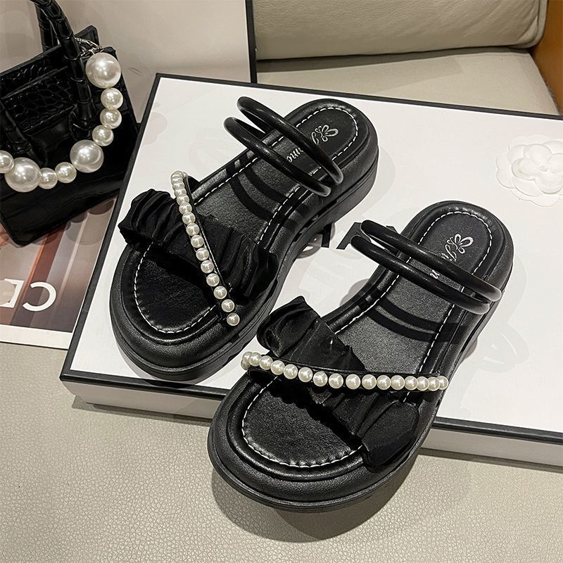 Pisando em sandálias de merda femininas verão 2026 novo estilo estilo estilo fada sola grossa duas peças francês sola ma
