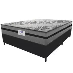 Cama Box Casal King Colchão Gazin Com Molas Ensacadas Rubi 193x203x70cm Suede Preto/Cinza