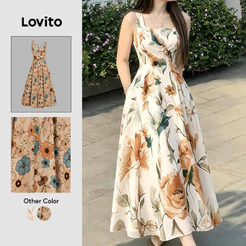 Lovito Padrão de Vestido Elegante com Babados Vestido de Primavera/verão para Mulheres L196ED610