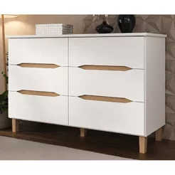 Cômoda para Quarto 6 Gavetas MDF Logan Yescasa Branco/Olmo Branco/Olmo