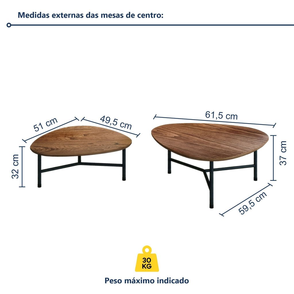 Kit 2 Mesas de Centro Formato Folha e Aço Roma Marrom Preto/Madeira 100% MDF · foto 2