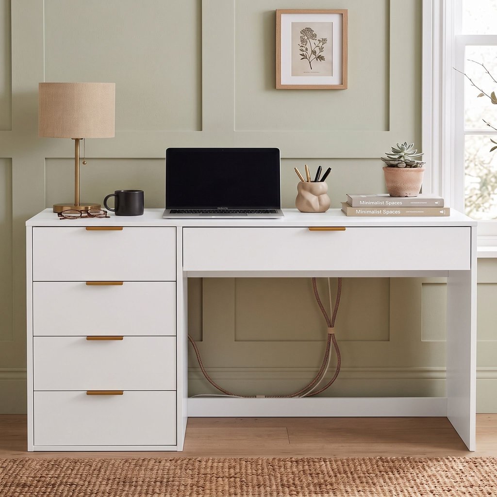 Mesa Escrivaninha com e Porta Objetos Vita 5 Gavetas 136cm Yescasa Branco