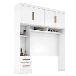 Módulo Closet Smart Aéreo com Criado 2 Gavetas com Maleiro Branco Branco