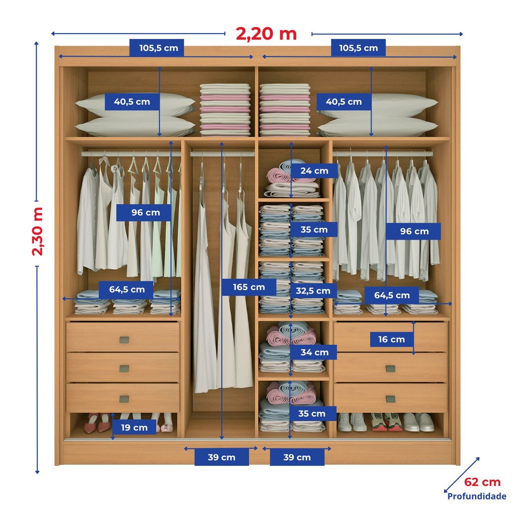 Guarda Roupa Casal MDF 2 Portas 6 Gavetas Hawai Marrom/Cinamomo/Off White Cinamomo/Off White · foto 2