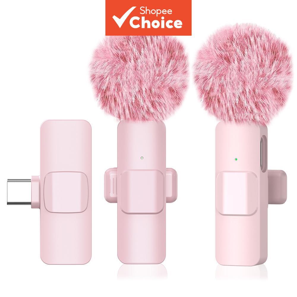Mini Microfone De Lapela Sem Fio Rosa Tipo C Plug and Play