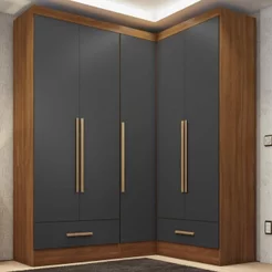Quarto Modulado de Canto 100% MDF 3 Peças 5 Portas 2 Gavetas Smart Plus Espresso Móveis Cinza/Cinamomo/Chumbo