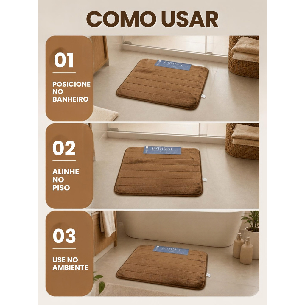 Tapete Veludo e Antiderrapante para Banheiro - Marrom — imagem 2 de 2