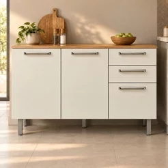 Balcão de Cozinha Mila 3 Portas 2 Gavetas com Tampo Cinamomo/Off White Espresso Móveis Cinamomo/Off White Acetinado