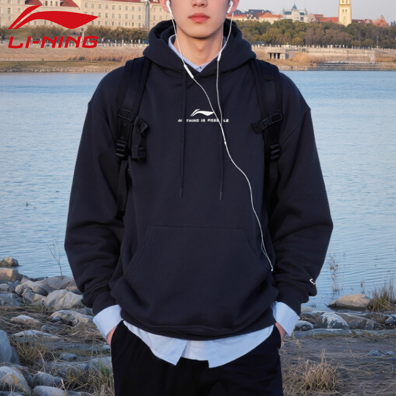 Li Ning moletom masculino primavera outono novo estilo roupas esportivas na moda simples versátil confortável solto Casu