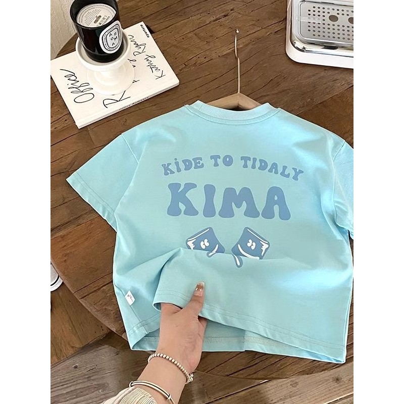 Carta impressa puro algodão de manga curta camiseta meninos meninas crianças roupas bebê versão coreana nicho solto All-