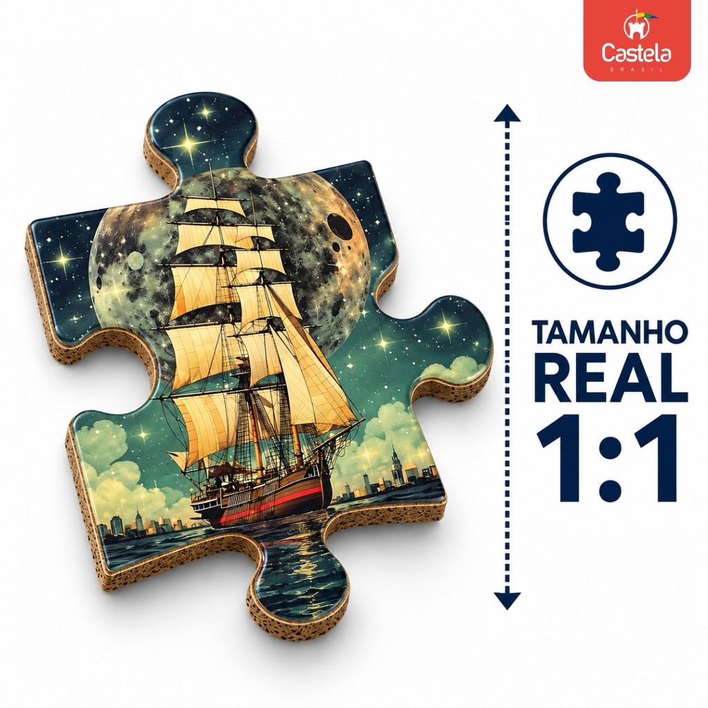 Quebra Cabeça Art Puzzle Premium 1000 Peças Navio a Vela Lua Estrelada Textura Sedosa 70x50cm Castela — imagem 2 de 2