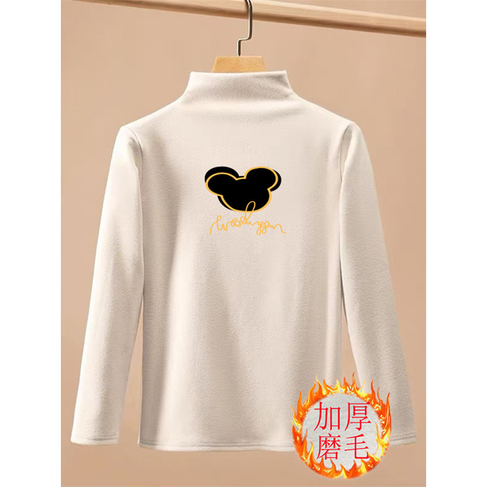 Meninos meninas meia gola alta manga comprida camiseta outono inverno crianças forro de lã camisa de fundo interno velud
