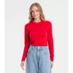 Blusa Feminina Manga Longa Cotton Básica Rovitex Vermelho