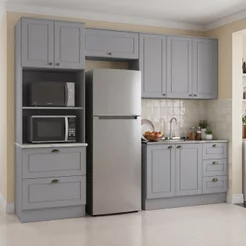 Cozinha Compacta Modulada 4 Peças 100% MDF com Torre Quente e Balcão sem Tampo Cinza/Calcare Emily Cinza/Calcare