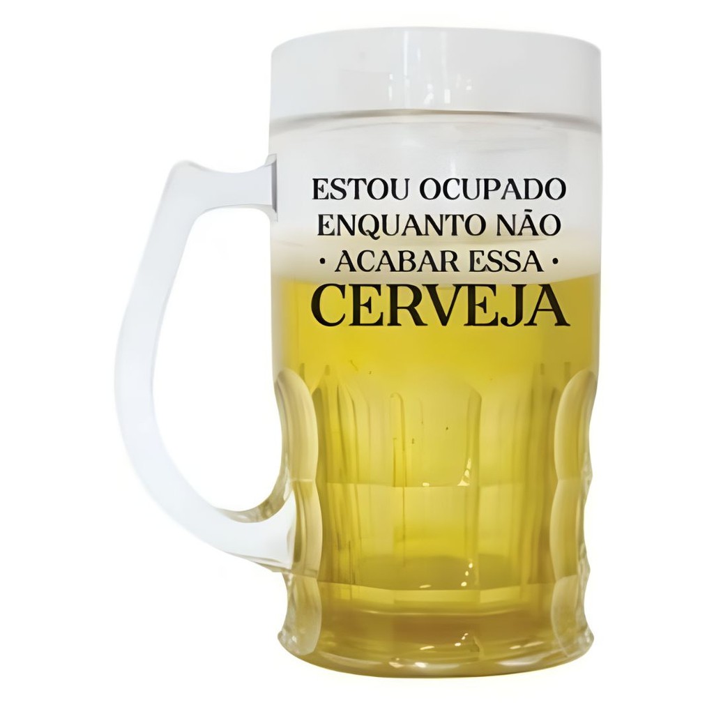 Copo Caneca Gel Térmica Chopp 650 ML Cerveja Frase Ocupado até Acabar essa Cerveja Presente