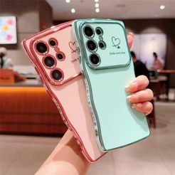 Luxur Onda Chapeamento Macio TPU Caso Para Samsung Galaxy S25 S24 FE S23 UItra Plus Amor Coração À Prova De Choque Capa