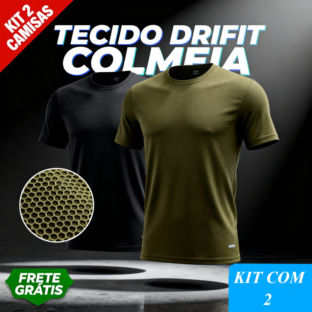 Kit 2 Camisas Masculina DryFit Tecido Colmeia Esportiva Treino Academia Corrida Camiseta Dri Fit Leve Confortavel