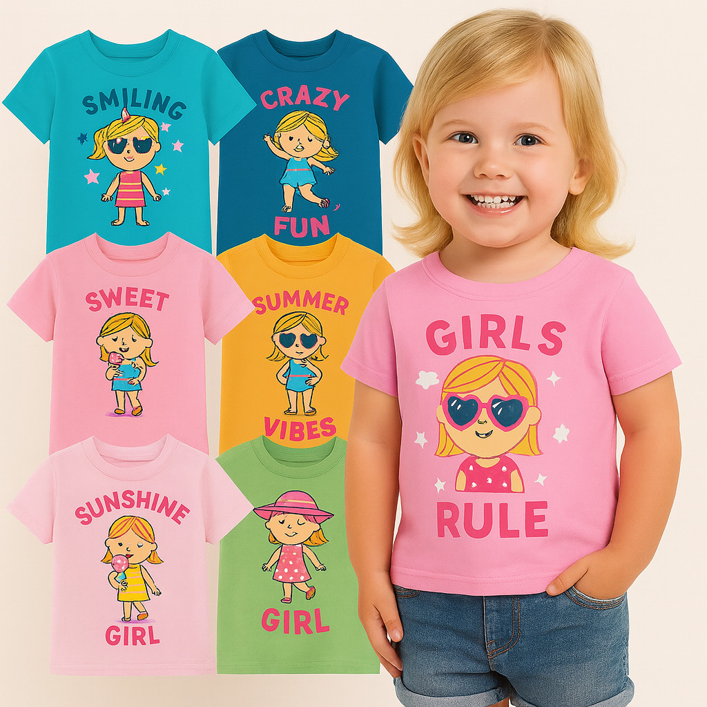 Kit 3 Camisetas Infantil Menina Sortidos - Kit Blusa de Menina Verão Infantil - Blusas Feminina Infantil