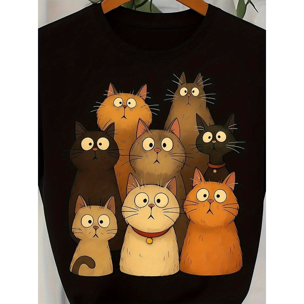[Camiseta Premium em Algodão Puro]SISI Camiseta Feminina Premium Estampa Gatos Anime, 8 Gatinhos Fofos em Oferta na Shopee