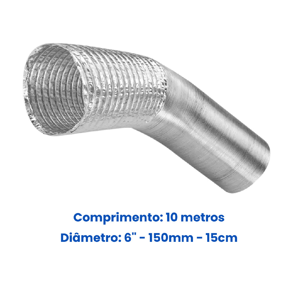 Duto Flexível Alumínio 6 pol x 10 Metros Exaustor Coifa Ventilação Exaustão Ar Condicionado