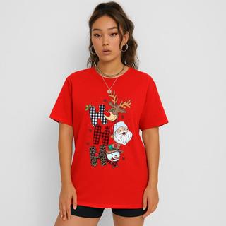 Camiseta Feminina Hohoho Feliz Natal Camisa Tecido 100% Algodão Camisa Unissex Natal 2025 Lançamento