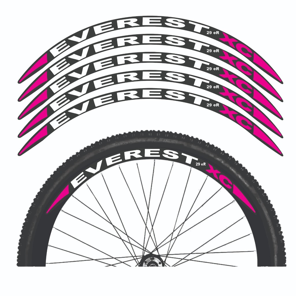 Adesivo Decorativo Everest Rosa para Roda MTB Aro 26/29 – Kit com 8 Unidades