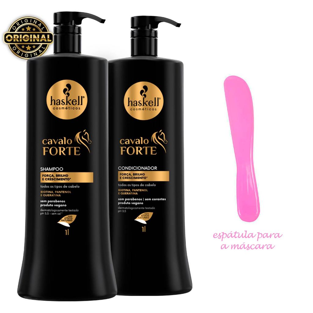 Kit Haskell Cavalo Forte Shp/Cond 1 Litro Força e Crescimento Capilar +Espátula Multiuso