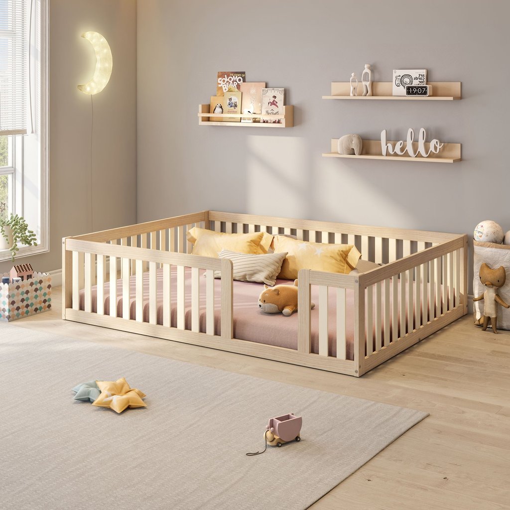 Cama Montessoriana Casal com Grade Giulia Casatema MadeiraOriginals Natural/Bege em Oferta na Shopee