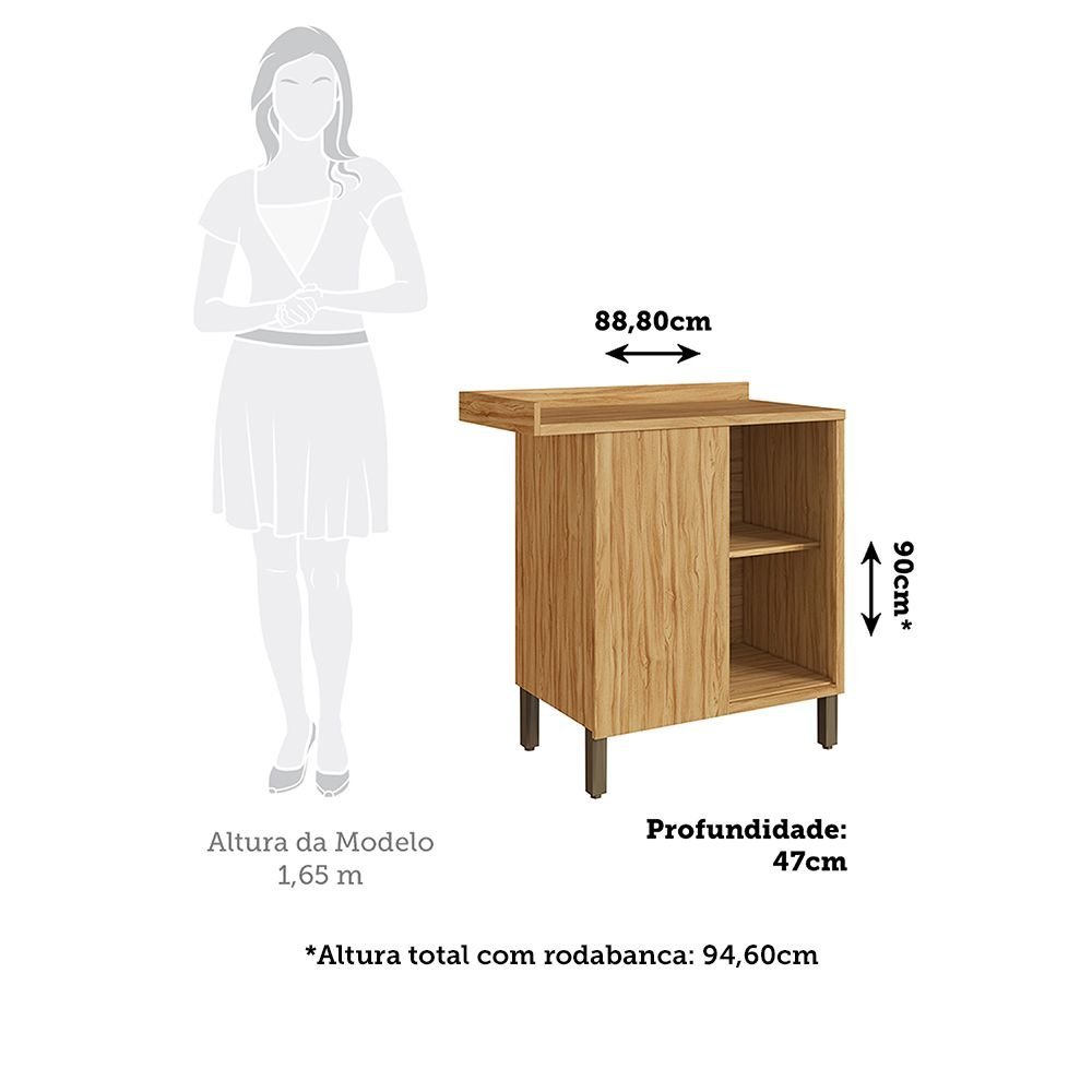 Detalhes do Balcão de Cozinha Canto Reto com 1 Porta e Tampo 100% MDF Vicenza Espresso Móveis Amêndoa/Branco